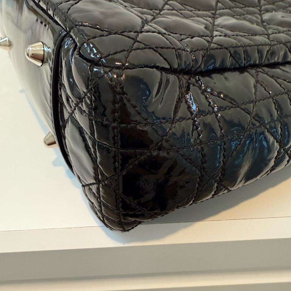 Christian Dior Patent Lady Dior Soft Black Cannage Shopping Tote Bag - Picture 8 of 14